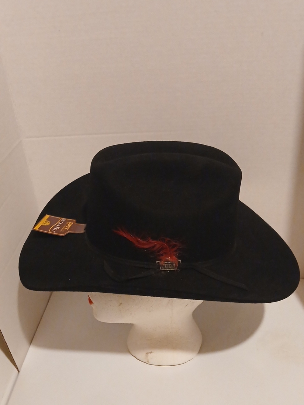 Black Felt Western Hat with Red Feather Accent NWT